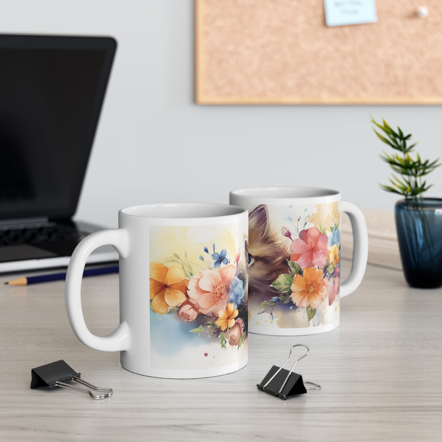 Floral Kitty Ceramic Coffee Mug - 11oz & 15oz