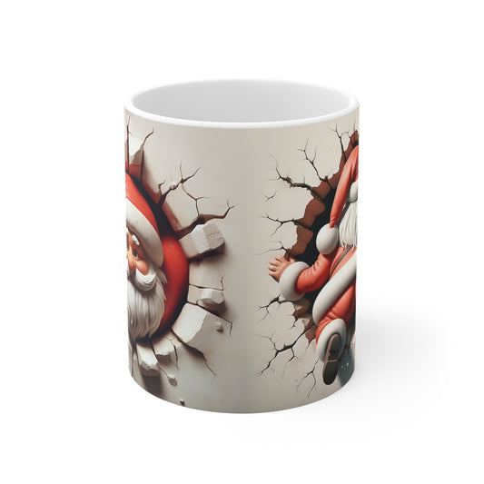 Breaking Through Santa Mug | 11oz Christmas Coffee Cup