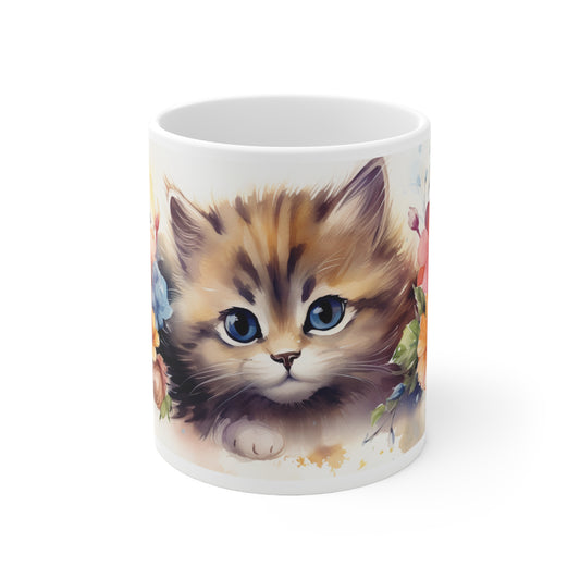 Floral Kitty Ceramic Coffee Mug - 11oz & 15oz