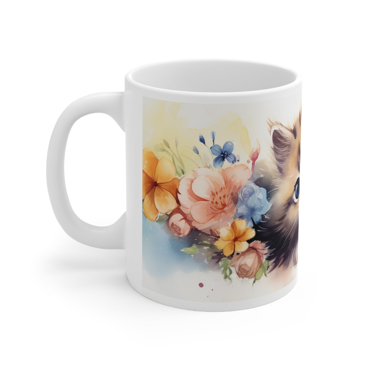 Floral Kitty Ceramic Coffee Mug - 11oz & 15oz