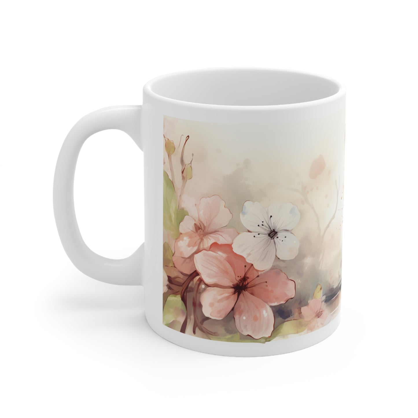 Cute Cat and Floral Design Ceramic Coffee Mug - 11oz & 15oz