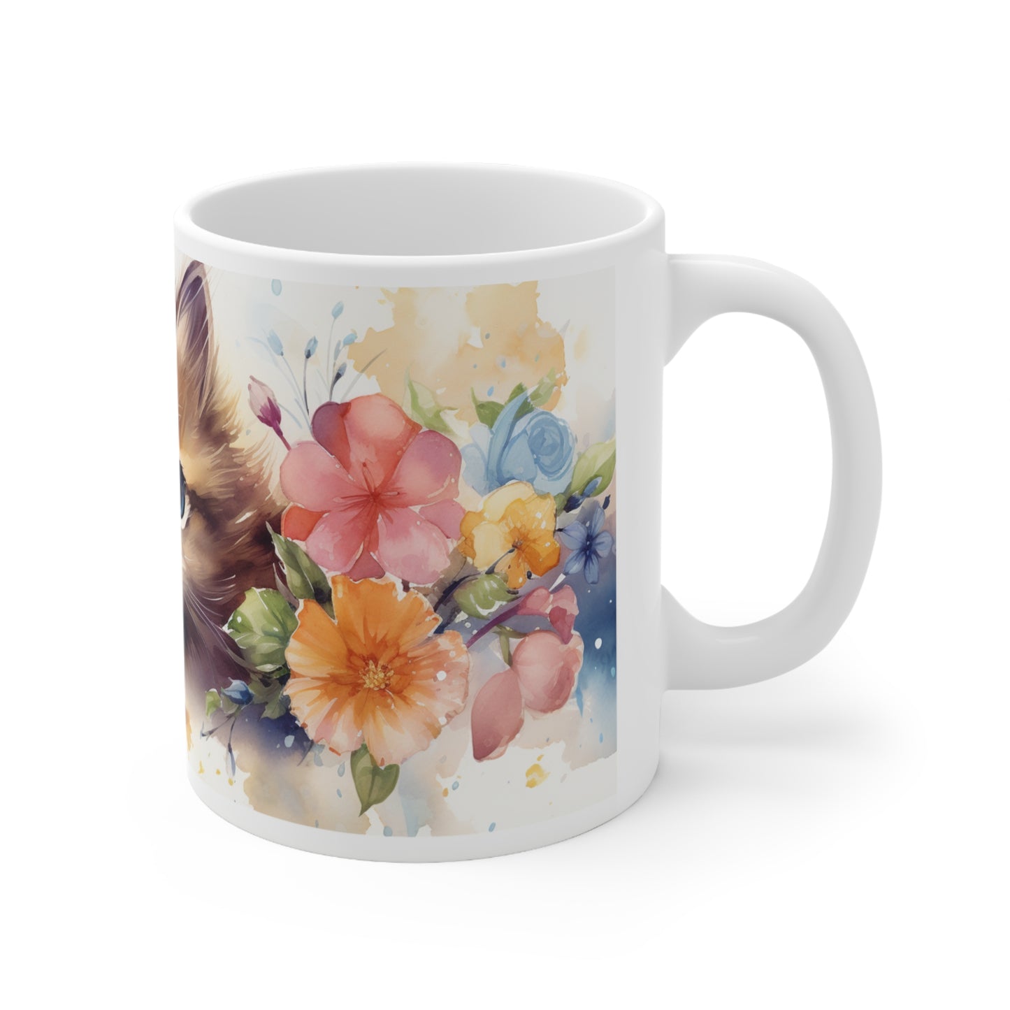 Floral Kitty Ceramic Coffee Mug - 11oz & 15oz