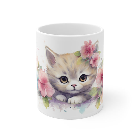 Adorable Floral Kitten Ceramic Coffee Cups - Perfect Gift for Cat Lovers